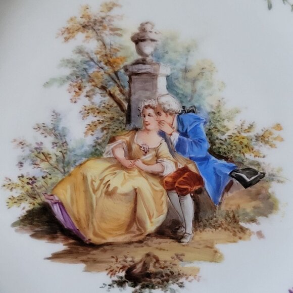 Antique Meissen Deep Plate Courting Couple Romantic Scene Floral Design 8.75" - Picture 3 of 9